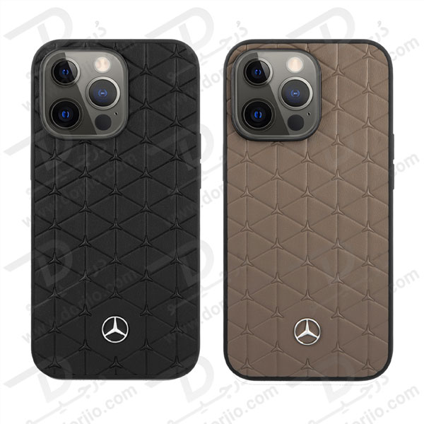 قاب چرمی iPhone 13 Pro طرح Mercedes Benz مدل Quilted Mini Stars Pattern And Embossed Lines Metal Star Logo