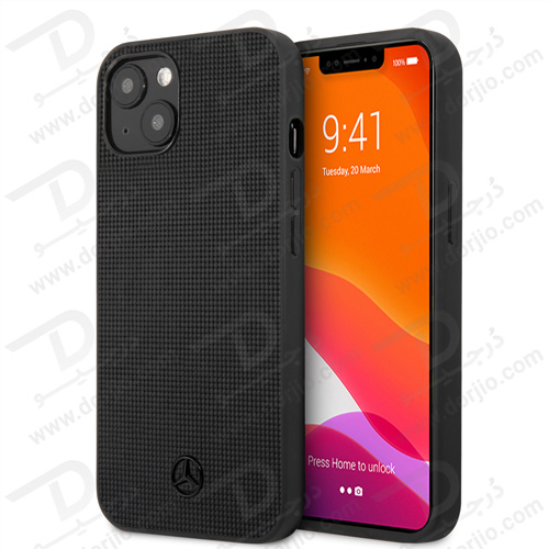 قاب چرمی iPhone 13 طرح Mercedes Benz مدل Meshed Effect Metal Black Star Logo