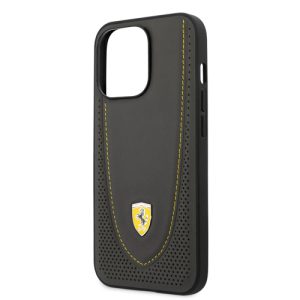 قاب چرمی ضد ضربه iPhone 13 Pro Max طرح Ferrari مدل Curved Line Stitched And Perforated