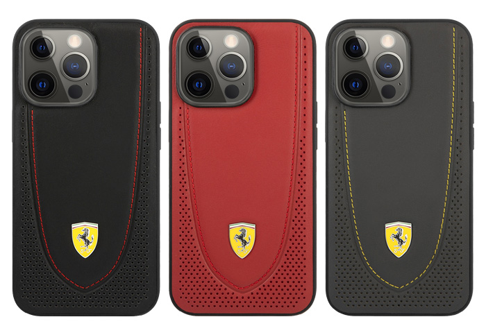 قاب چرمی ضد ضربه iPhone 13 Pro Max طرح Ferrari مدل Curved Line Stitched And Perforated