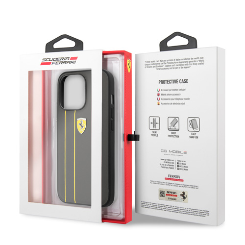 قاب چرمی ضد ضربه iPhone 13 Pro Max طرح Ferrari مدل Debossed Stripes
