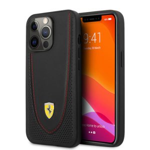 قاب چرمی ضد ضربه iPhone 13 Pro طرح Ferrari مدل Curved Line Stitched And Perforated