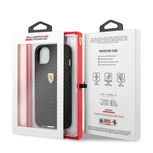 قاب چرمی طرح کربن iPhone 13 Mini طرح Ferrari مدل Italian Flag Line Metal Logo