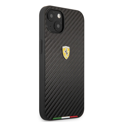 قاب چرمی طرح کربن iPhone 13 Mini طرح Ferrari مدل Italian Flag Line Metal Logo