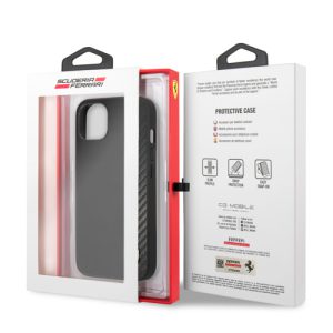 قاب چرمی طرح کربن iPhone 13 Mini طرح Ferrari مدل PU Smooth And Carbon Effect Vertical Stripe Metal Logo