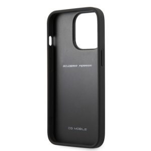 قاب چرمی طرح کربن iPhone 13 Pro طرح Ferrari مدل Italian Flag Line Metal Logo