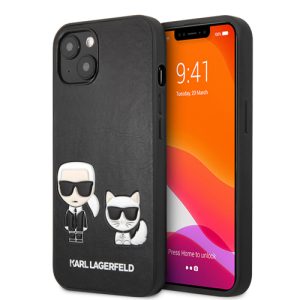 گارد PU چرمی iPhone 13 Mini طرح Karl Lagerfeld مدل Karl And Choupette Bodies Embossed