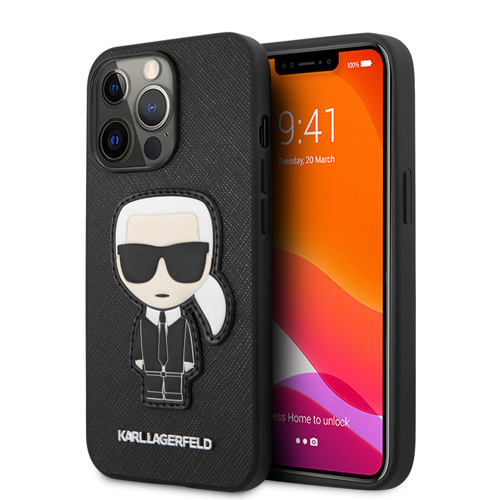 گارد PU چرمی iPhone 13 Pro طرح Karl Lagerfeld مدل Saffiano With Ikonik Patch And Metal Logo