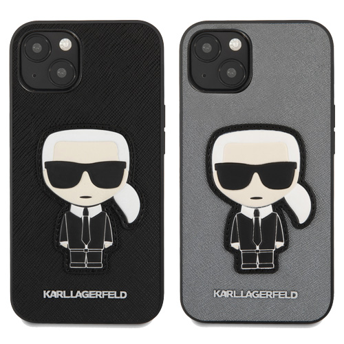 گارد PU چرمی iPhone 13 طرح Karl Lagerfeld مدل Saffiano With Ikonik Patch And Metal Logo