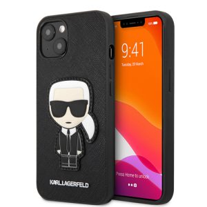 گارد PU چرمی iPhone 13 طرح Karl Lagerfeld مدل Saffiano With Ikonik Patch And Metal Logo