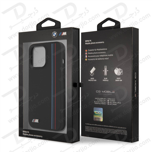 گارد سیلیکونی ضد ضربه iPhone 13 Pro طرح BMW مدل Tricolor Vertical Lines Metal Logo
