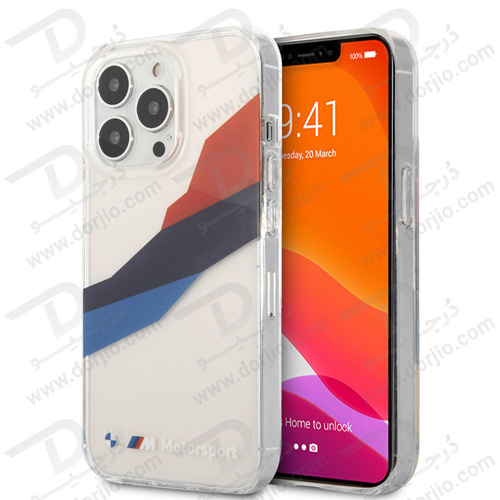 گارد محافظ فریم شفاف iPhone 13 Pro Max طرح BMW Motorsport مدل Collection Graphic Tricolor