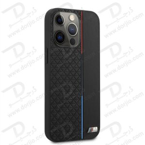 گارد چرمی PU ضد ضربه iPhone 13 Pro Max طرح BMW مدل Small Triangle Pattern And Constrasted Tricolor Strip