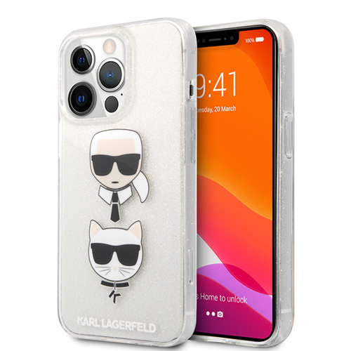 گارد ژله ای اکلیلی iPhone 13 Pro طرح Karl Lagerfeld مدل Embossed Karl And Choupette Head