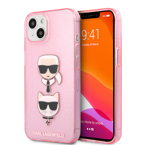 گارد ژله ای اکلیلی iPhone 13 طرح Karl Lagerfeld مدل Embossed Karl And Choupette Head