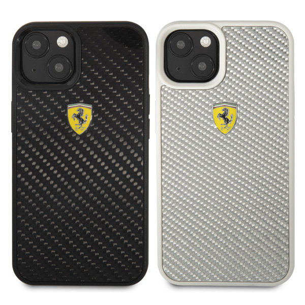 گارد کربنی iPhone 13 Mini طرح Ferrari مدل Real Carbon Metal Logo