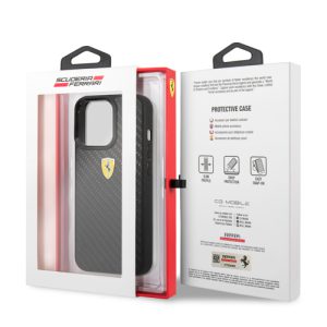 گارد کربنی iPhone 13 Pro Max طرح Ferrari مدل Real Carbon Metal Logo