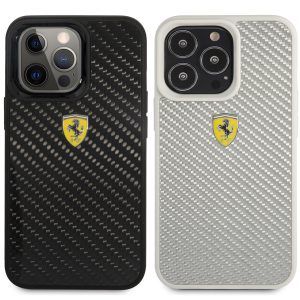 گارد کربنی iPhone 13 Pro Max طرح Ferrari مدل Real Carbon Metal Logo