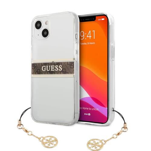 قاب شفاف طرح دار بند زنجیری iPhone 13 مدل Guess 4G Stripe With Charm