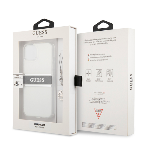 قاب شفاف طرح دار بند زنجیری iPhone 13 مدل Guess 4G Stripe With Charm