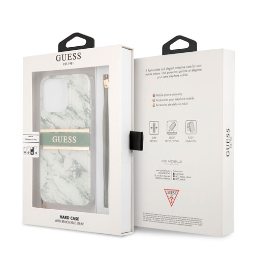 گارد بند دار طرح ماربل iPhone 13 Pro Max مدل Guess Marble Design And Stripe With Nylon Strap