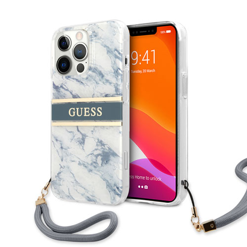 گارد بند دار طرح ماربل iPhone 13 Pro Max مدل Guess Marble Design And Stripe With Nylon Strap