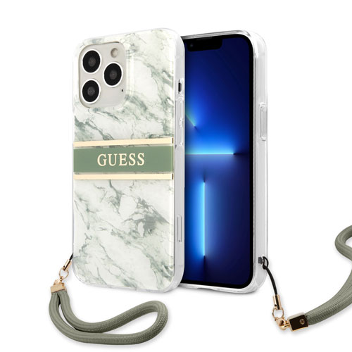 گارد بند دار طرح ماربل iPhone 13 Pro Max مدل Guess Marble Design And Stripe With Nylon Strap