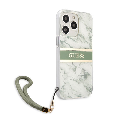 گارد بند دار طرح ماربل iPhone 13 Pro Max مدل Guess Marble Design And Stripe With Nylon Strap