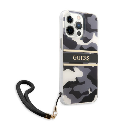 گارد بند دار طرح چریکی iPhone 13 Pro مدل Guess Camo Design And Stripe With Nylon Strap