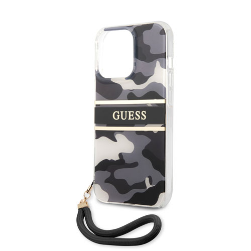 گارد بند دار طرح چریکی iPhone 13 Pro مدل Guess Camo Design And Stripe With Nylon Strap
