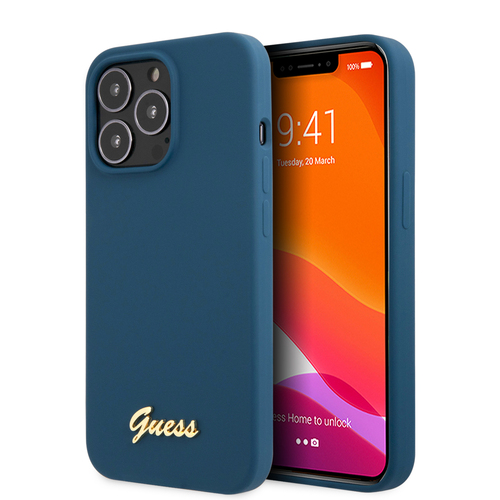 گارد سیلیکونی لوگو فلزی iPhone 13 Pro Max مدل Guess Gold Metal Logo Script