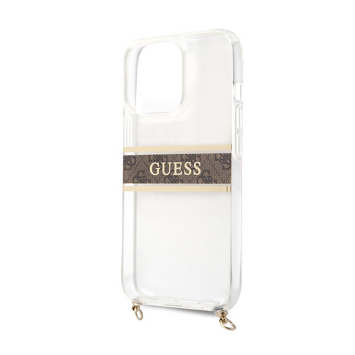 گارد شفاف بند دار زنجیری iPhone 13 Pro Max مدل Guess Transparent Case 4G Stripe With Crossbody Chain