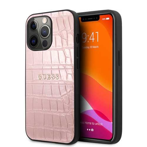 گارد چرمی iPhone 13 Pro Max طرح Guess PU Leather Croco Hot Stamped Lines And Metal Logo