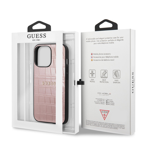 گارد چرمی iPhone 13 Pro Max طرح Guess PU Leather Croco Hot Stamped Lines And Metal Logo