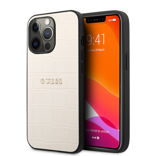 گارد چرمی iPhone 13 Pro Max طرح Guess PU Leather Croco Hot Stamped Lines And Metal Logo