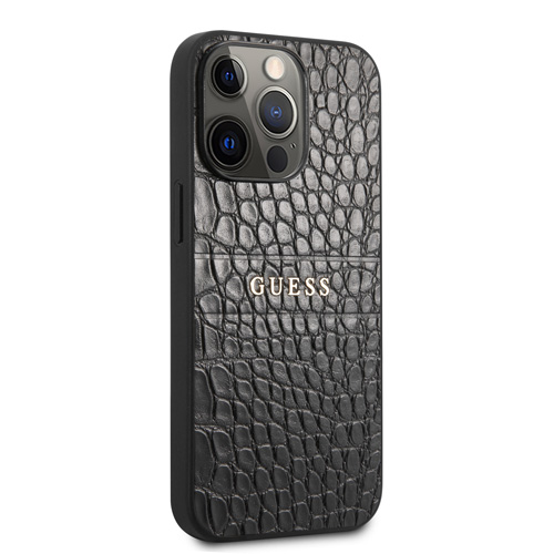 گارد چرمی iPhone 13 Pro Max طرح Guess PU Leather Croco Hot Stamped Lines And Metal Logo