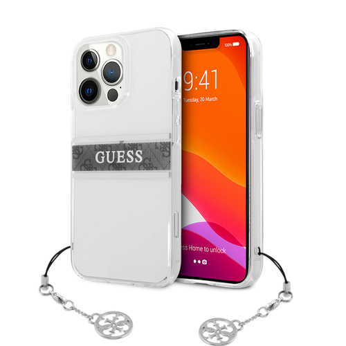 قاب شفاف طرح دار بند زنجیری iPhone 13 Pro مدل Guess 4G Stripe With Charm