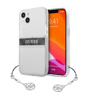 قاب شفاف طرح دار بند زنجیری iPhone 13 مدل Guess 4G Stripe With Charm