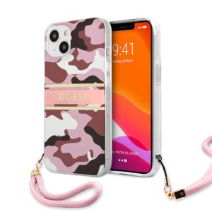 گارد بند دار طرح چریکی iPhone 13 مدل Guess Camo Design And Stripe With Nylon Strap