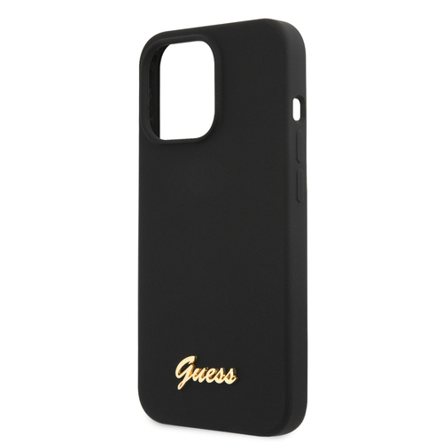 گارد سیلیکونی لوگو فلزی iPhone 13 Pro Max مدل Guess Gold Metal Logo Script