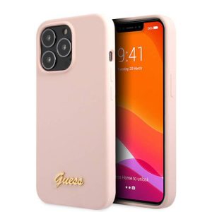 گارد سیلیکونی لوگو فلزی iPhone 13 Pro مدل Guess Gold Metal Logo Script
