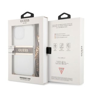 گارد شفاف بند دار زنجیری iPhone 13 Pro مدل Guess Transparent Case 4G Stripe With Crossbody Chain