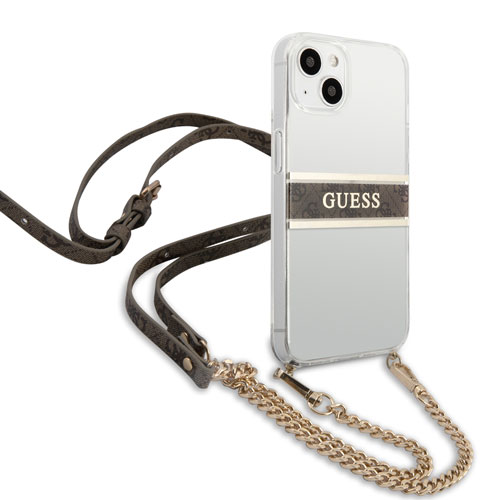 گارد شفاف بند دار زنجیری iPhone 13 مدل Guess Transparent Case 4G Stripe With Crossbody Chain