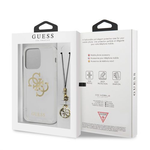 گارد شفاف بند فلزی iPhone 13 Pro مدل Guess 4G Electroplated Logo With Charm