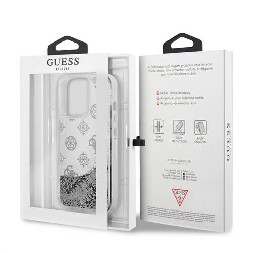 گارد شفاف طرح دار اکلیلی iPhone 13 Pro Max مدل Guess Glitter Electroplated Peony Logo