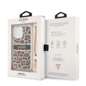 گارد طرح پلنگی بند زنجیری iPhone 13 Pro مدل Guess Leopard Print And Stripe With Charm Chain