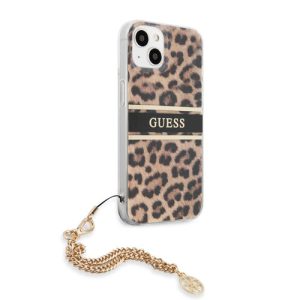 گارد طرح پلنگی بند زنجیری iPhone 13 مدل Guess Leopard Print And Stripe With Charm Chain