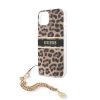 گارد طرح پلنگی بند زنجیری iPhone 13 مدل Guess Leopard Print And Stripe With Charm Chain
