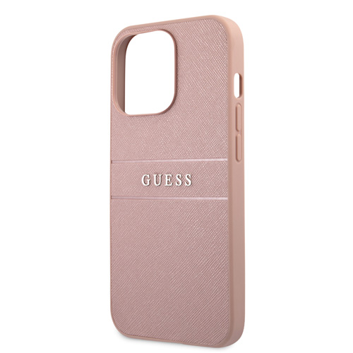 گارد چرمی PU Saffiano آیفون 13 پرو مکس طرح Guess Metal Logo Hot Stamp Stripes