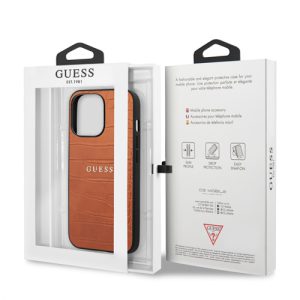 گارد چرمی iPhone 13 Pro Max طرح Guess PU Leather Croco Hot Stamped Lines And Metal Logo